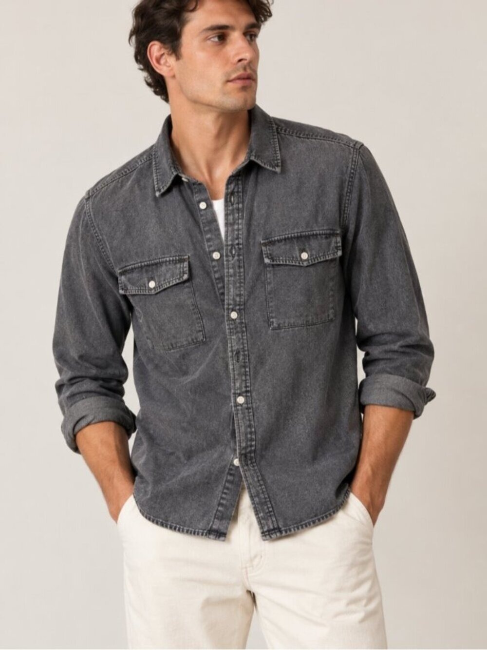 MSGM Milano Black Washed Denim Shirt Size 41 Cotton Button Down Italy 0760